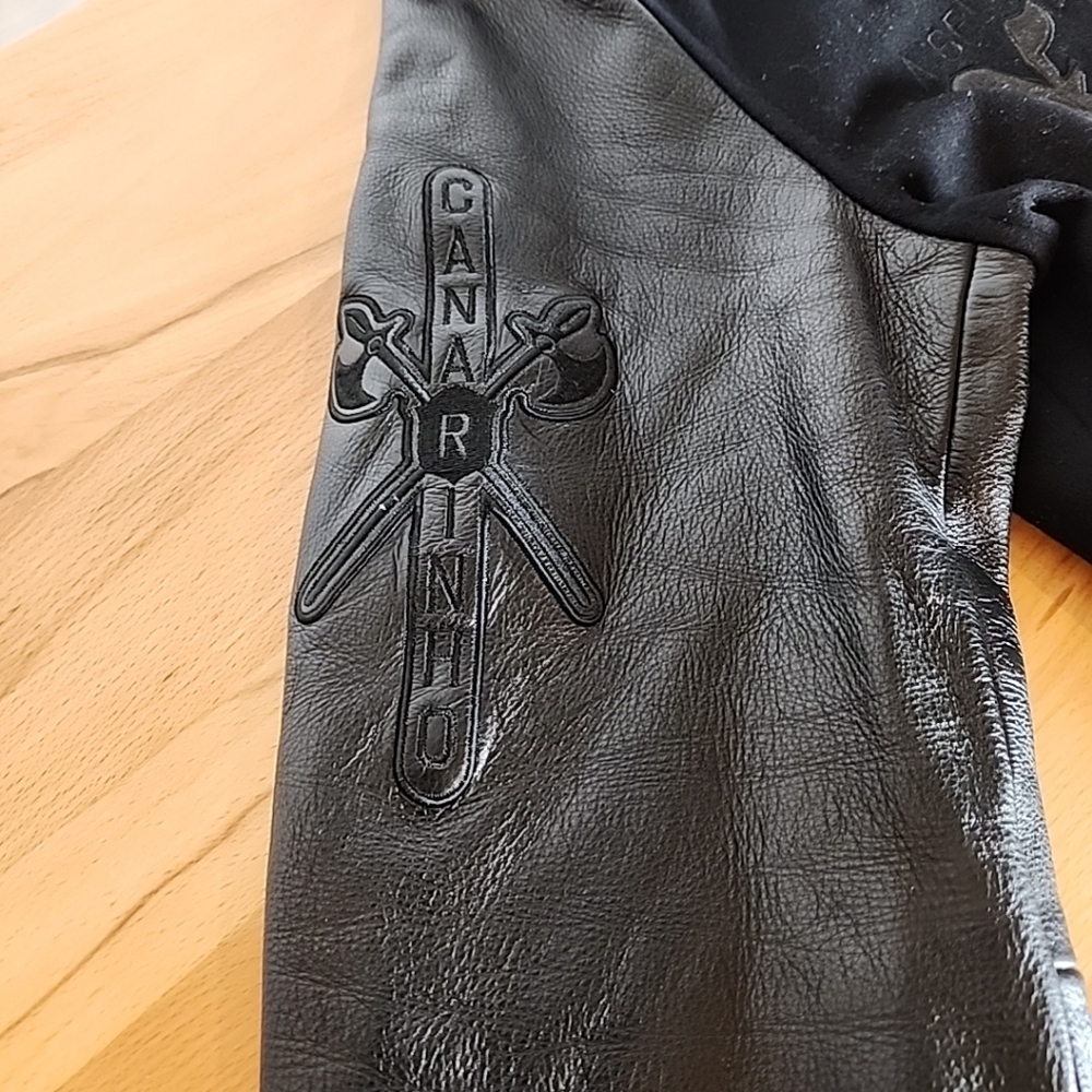 Nike NSW Canarinho Destroyer Bomber Jacket Mens Large Black Leather Wool Retro - Picture 10 of 15